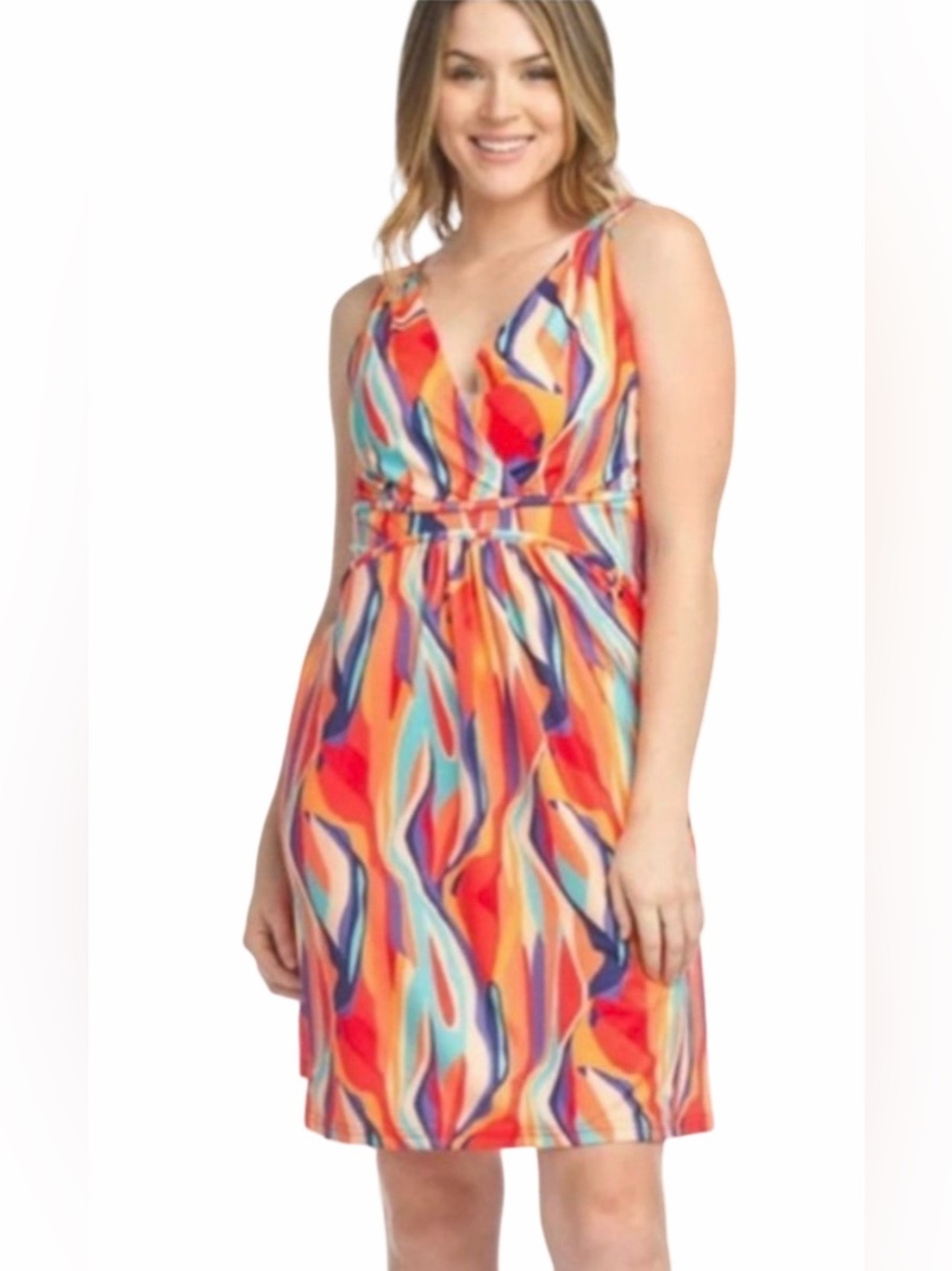 NWT Papillon Colourful Stretchy Sleeveless Grecian Sundress - Size Large